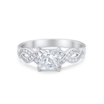 Solitaire Infinity Shank Ring Princess Cut Simulated Cubic Zirconia 925 Sterling Silver